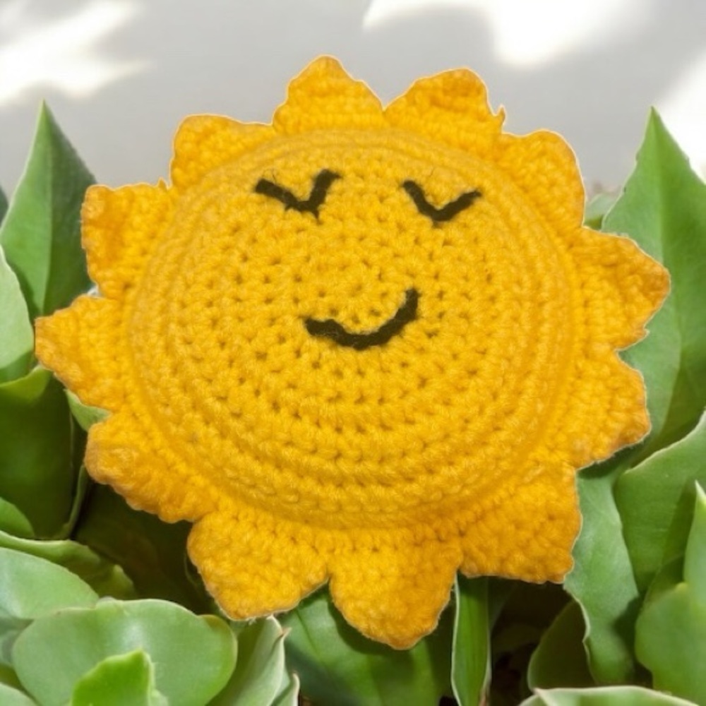 Sunny Smiles Crochet Sun Plush Pillow